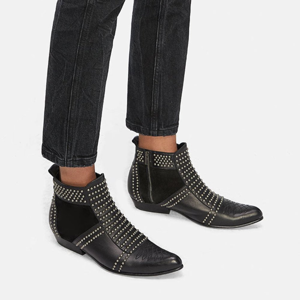 Anine Bing Charlie Studded Ankle Booties Black Leather - Picture 2 of 12